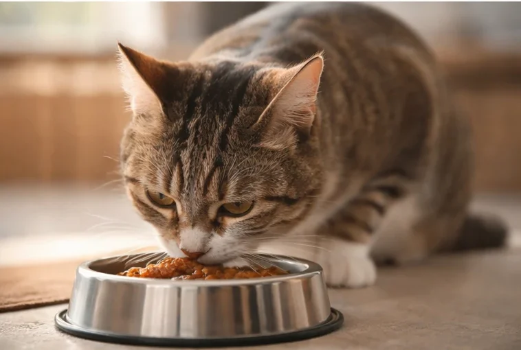 Healthy cat eating food
